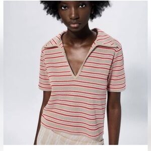 NWT Zara Knit Cropped Striped Collar Top